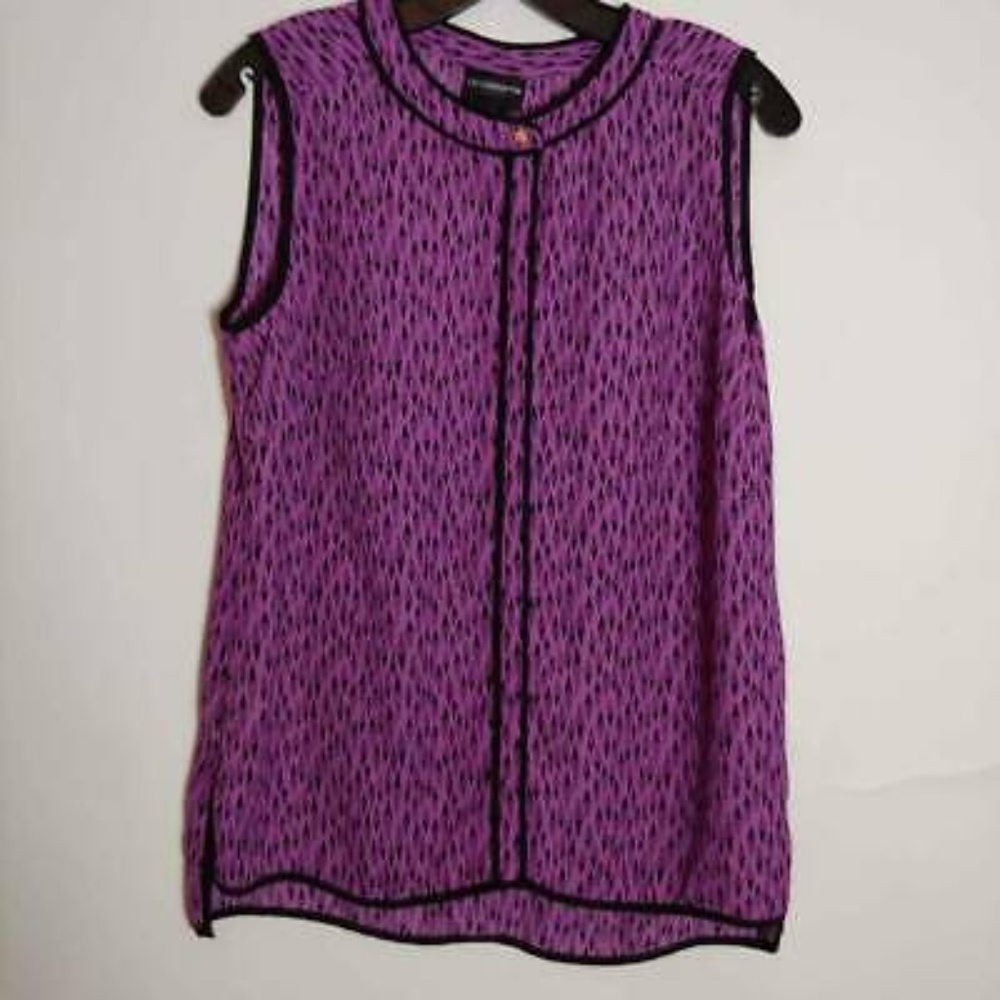 Liz Claiborne Blouse Purple Black Geometric Small